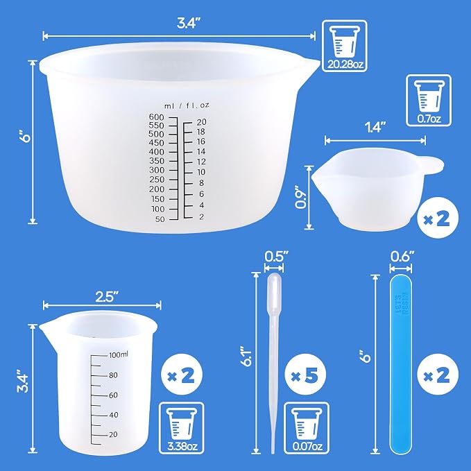 LET'S RESIN Silicone Measuring Cups, 600ml/20oz&100ml Accurate 2 Scales Durable - Image 6