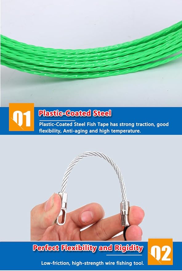 131FT 4.5mmProfessional Flexible Wire Rodding Guide Kit for Electrical Wiring Installation with Storage Case【40M*4.5mm】