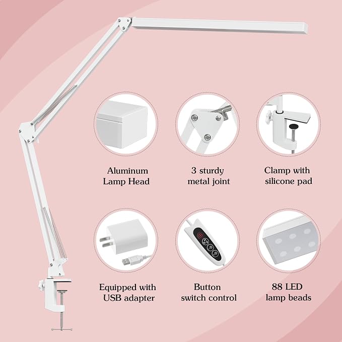 LED Desk Lamp, Manicure Table Lamp, Dimmable Eye-Caring Drafting Light - Image 3