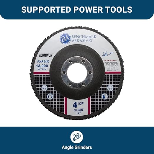 Benchmark Abrasives 4.5" x 7/8" Premium Stearate Coated Type 27 Flap Discs 4 1/2 for Angle Grinder - for Aluminum & Soft Metals - Sanding, Finishing, Grinding Wheels 4 1/2 Inch - (10 Pack) 60 Grit