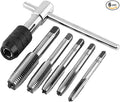 Mesee 6 Pcs Tap Wrench Tool Set, Adjustable T-Handle Ratchet Tap Holder Wrench Machine Screw Thread Metric Plug T-Taps with M3 M4 M5 M6 M8 Taps for Metal/Aluminum/Plastic/Wood