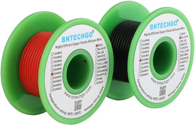 BNTECHGO 22 Gauge Silicone Wire Spool red 50ft and Black 50ft Flexible 22 AWG Stranded Tinned Copper Wire