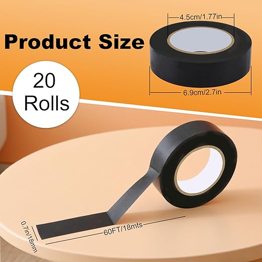 Wire Harness Tape 20 Rolls 3/4Inch*60Ft PVC Electrical Insulation Wrap Heat Resistant Waterproof Wiring Loom Cable Protection Self Adhesive Black