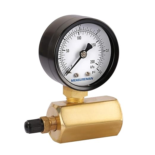 MEASUREMAN 2" Brass Gas Pressure Test Gauge Assembly, 3/4" FNPT Connection, 0-30 psi/kpa, +/-3-2-3% Accuracy