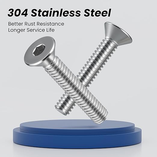 1/4-20 Bolt, 1/4-20 x 3/8 Inch Flat Socket Head Screws 50Pcs, 304 Stainless Steel 18-18 Countersunk Bolts, Full Thread, with Hex Spanner