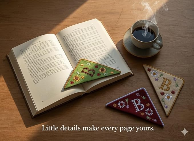 Personalized Embroidered Corner Mark, 4 Pack, Finished Initial Felt Bookmark - Image 9