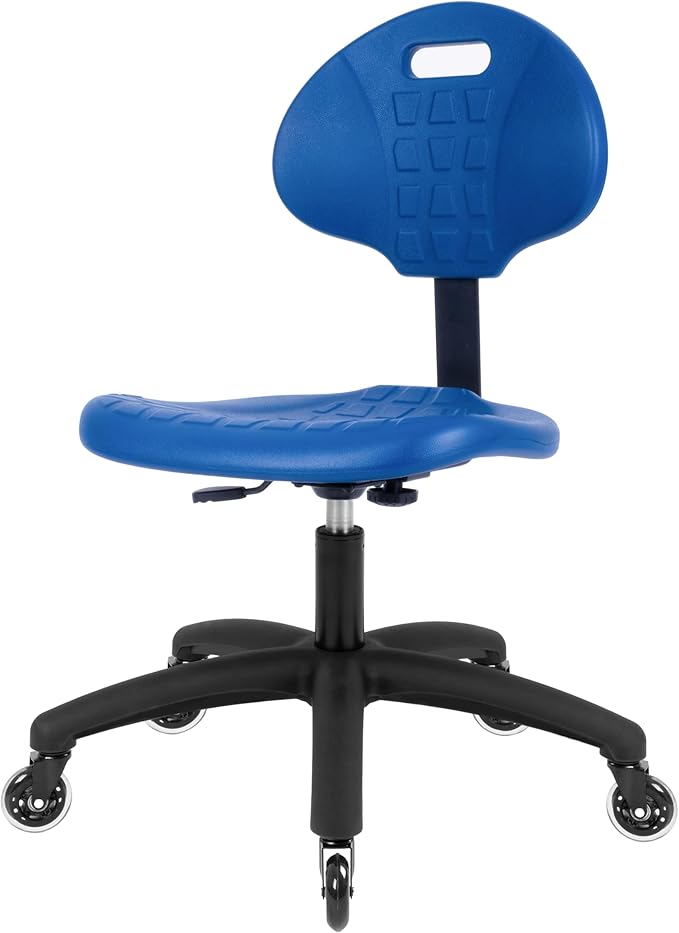 Chair Master Table Height Chair/Stool-Easy to Clean! Deluxe Ergonomic Polyurethane Chair. 5" of Height Adj (16.5"-21.5") 450 lb Capacity. Automotive, Lab, Garage, Home, Office (Rubber Roller, Blue)