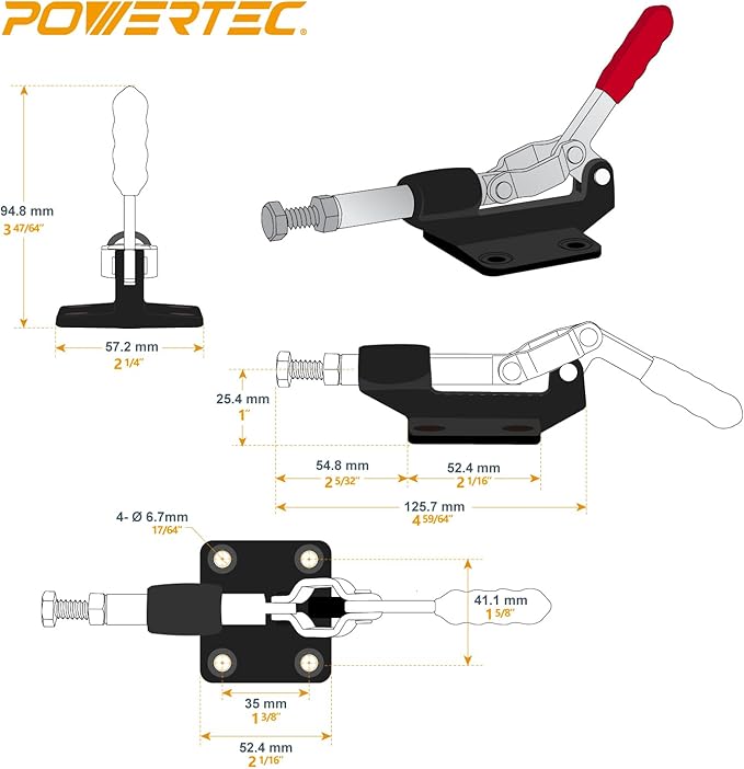 POWERTEC 4PK Push Pull Toggle Clamp, 500lbs Holding Capacity, 305CM Quick Release Push Pull lever Clamp, Stroke Clamp for Welding, Woodworking Jigs and Fixtures, Pocket Hole Jigs, CNC (20318-P4)