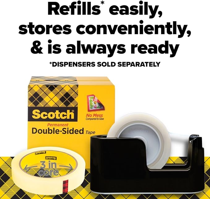 Scotch Double Sided Tape, 3/4 in x 1296 in, 2 Rolls - Image 7