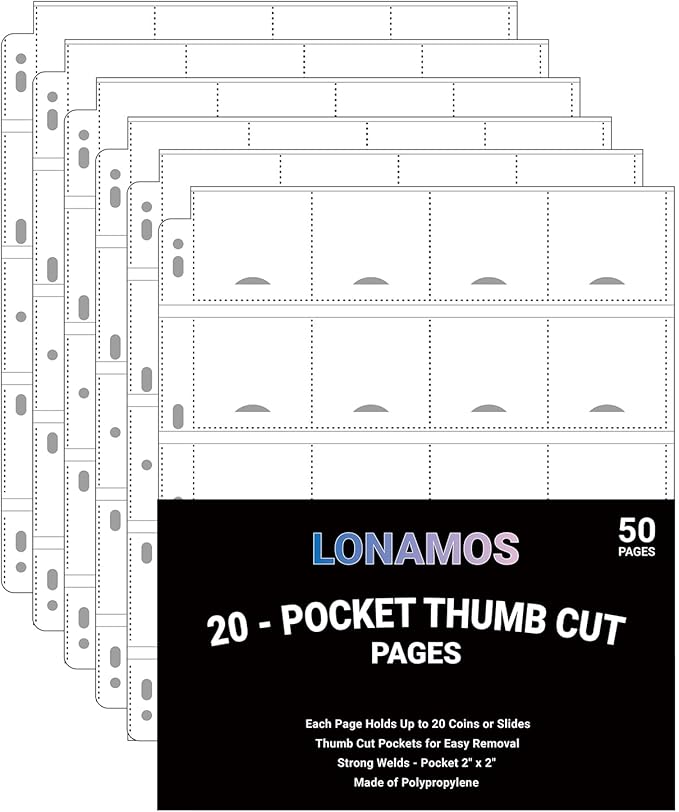 50-Sheets 20-Pocket Thumb-Cut Coin Pages by Unknown