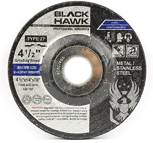 BHA Depressed Center Metal Grinding Wheels for Angle Grinders, 4.5” x 1/4” x 7/8” - 5 Pack