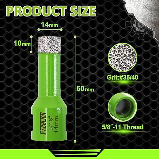 Diamond Core Drill Bits,2pcs 9/16" 14mm Ceramic Tile Drill Bits Vacuum Brazed Diamond Hole Saw for Porcelain Tile,Granite,Marble,Concrete,Masonry,Brick