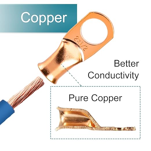 4PCS Battery Cable Ends, 2/0 Gauge Wire Connectors 1/4 Copper Wire Lugs, Bare Copper Eyelets with Heat Shrink Tubing by HOUSUN