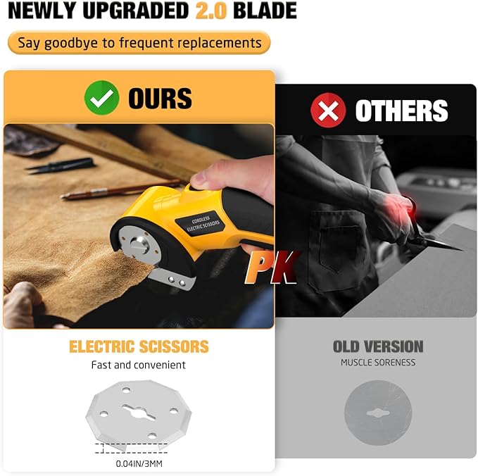 Cordless Electric Scissors,4V Rechargeable Cardboard Cutter Heavy Duty Scissor with Safety Lock & LED Light for Box Carpet Plastic Fabric(Yellow）