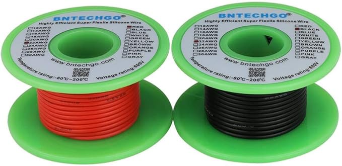 BNTECHGO 22 Gauge Silicone Wire Spool red 25ft and Black 25ft Flexible 22 AWG Stranded Tinned Copper Wire