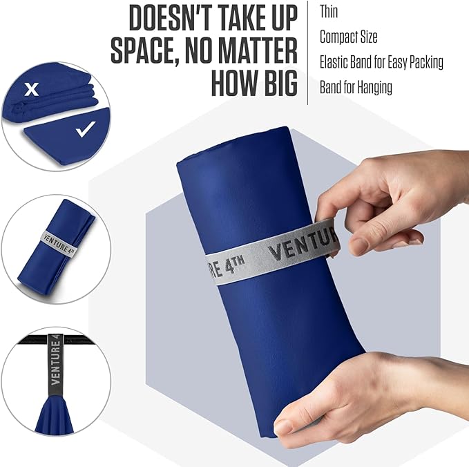 VENTURE 4TH Quick Dry Towel. Microfiber Travel Towel Ideal for Camping, Hiking, Backpacking, Gym. Lightweight & Fast Drying Travel Towels for Body. Compact & Easy to Pack - Navy Blue Large