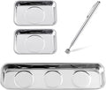3 Pieces Magnetic Trays with 5LBs Telescoping Magnetic Pick-up Tool Set, 8.9" and 2 Pieces 3.7" Rectangle Stainless Steel Magnet Parts Tray for Screws, Mechanic's