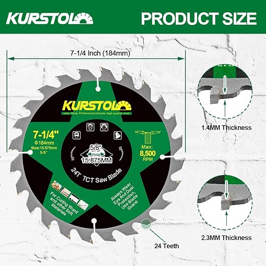 Circular Saw Blade 7-1/4 Inch - 24T ABT Wood Cutting Saw Blade with 5/8” Arbor for Wood, Plastic, Plywood, Particle Boards, Multilayer Boards(10 Pack)