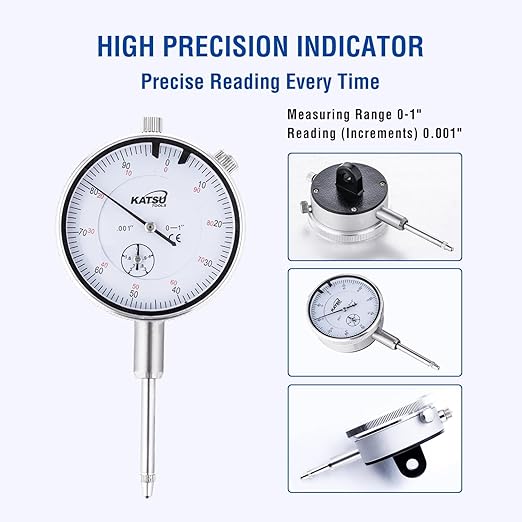 KATSU Tools Dial Indicator with Magnetic Base and 22 Pieces Indicator Points Set, 0-1.0" Tester Gauge, 0.001" Precision, Fine Adjustment, Measuring Toolkit in Storage Case 401111