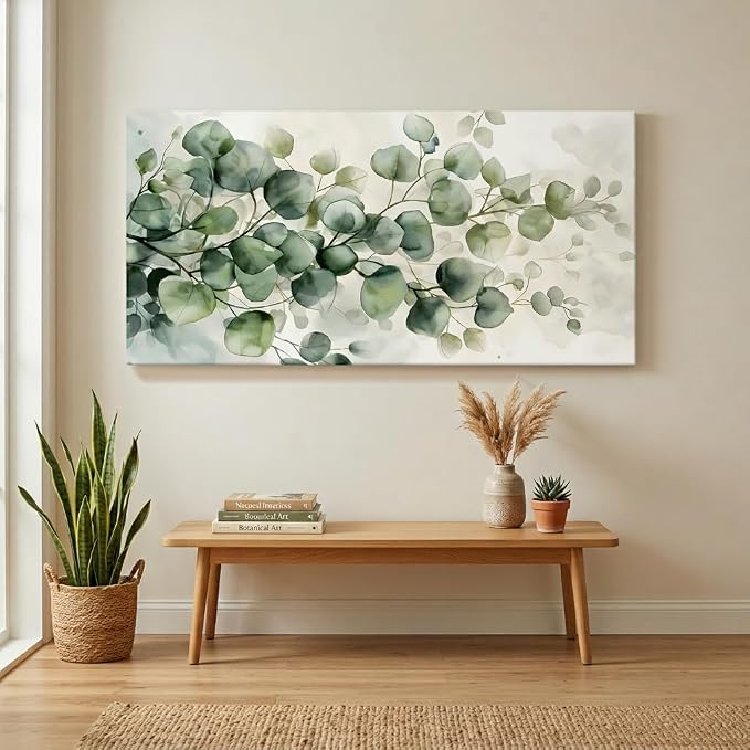ZESTRILIA Soft Green Eucalyptus Leaves Canvas Wall Art, Calming Watercolor - Image 4