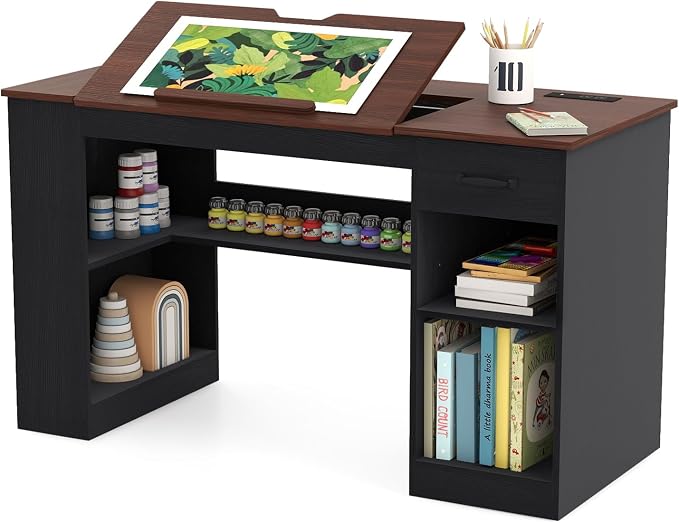 Verano Garden 55.1" Drafting Table, Craft Art Table, Computer Desk | Storage - Image 9
