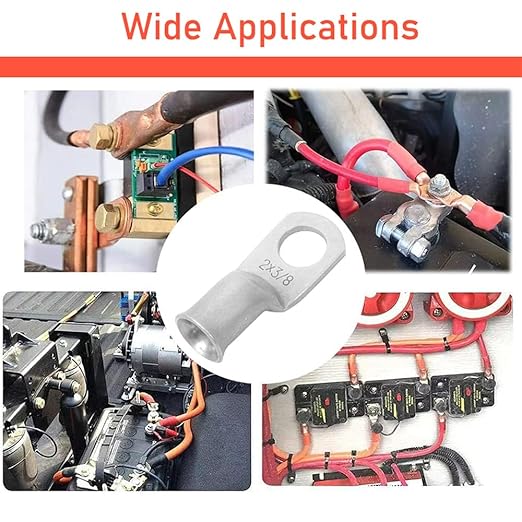 8 AWG 5/16" Stud (10 pcs.) Battery Ring Terminal, 8 Gauge Wire Connectors,8 Gauge Battery Cable, Wire Lugs, Tubular Ring Terminal Connectors, Battery Terminal Connectors, Tinned Copper Eyelets