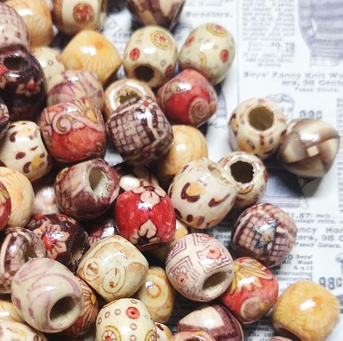 200pcs Mixed Painted Barrel Wood Spacer Beads, BetterJonny 17x16mm Round - Image 4