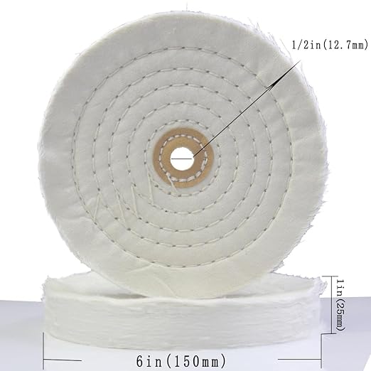 𝐋𝐮𝐨 𝐤𝐞 2 Pcs 6'' Extra Thick Cotton Buffing Wheel - 1/2'' Arbor Hole Spiral Sewn Muslin Cotton Polishing Wheel with for Bench Grinder Table Grinder (White & Yellow)