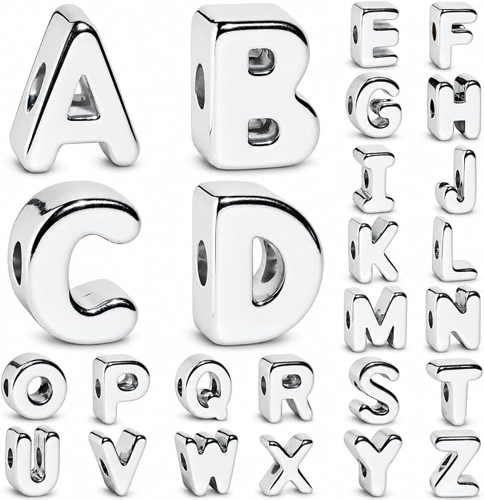 26 Pcs Cool Chunky Silver Letter Beads, 20mm Jumbo 3D Acrylic Letter Beads by DoDoBeads