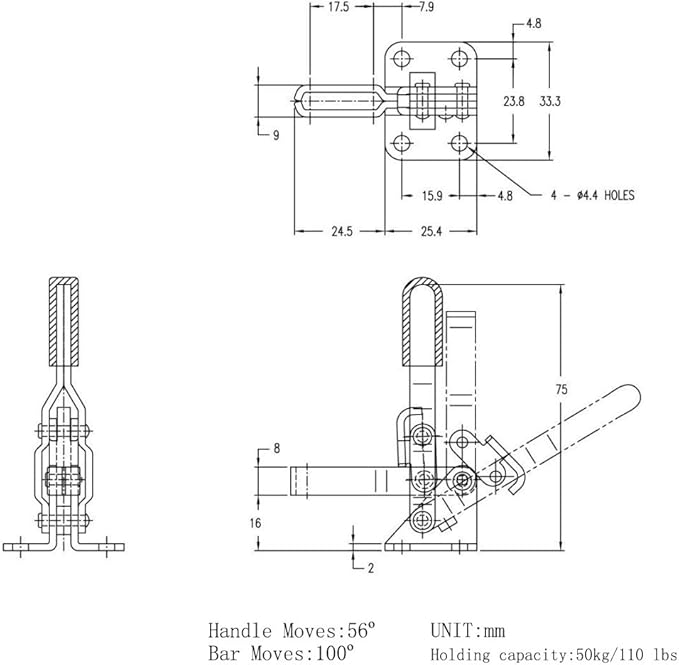 4 Pcs Vertical Hand Tool 101-A Quick-Release Toggle Clamp 110 lbs Holding Capacity Antislip