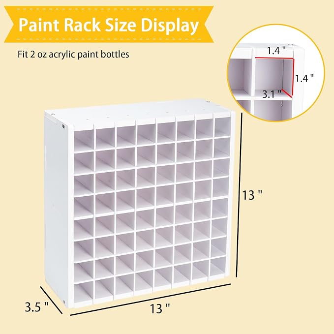 Krafetto 64 Grids Craft Paint Storage Organizer, Wall-mountable Paints Holder - Image 2