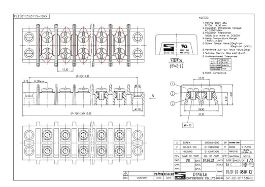 Marine Terminal Block 6 Circuit Nickel Plated Brass Quality 0113-10-3640-06 Dinkle 10 to 18 AWG Gauge 35A 600V
