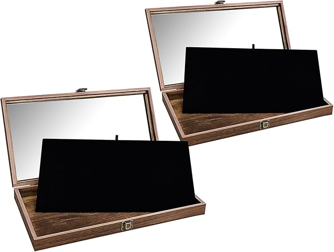 MOOCA 2 Pcs Wooden Jewelry Display Case Tempered Glass Top Lid, Gemstone by Mooca