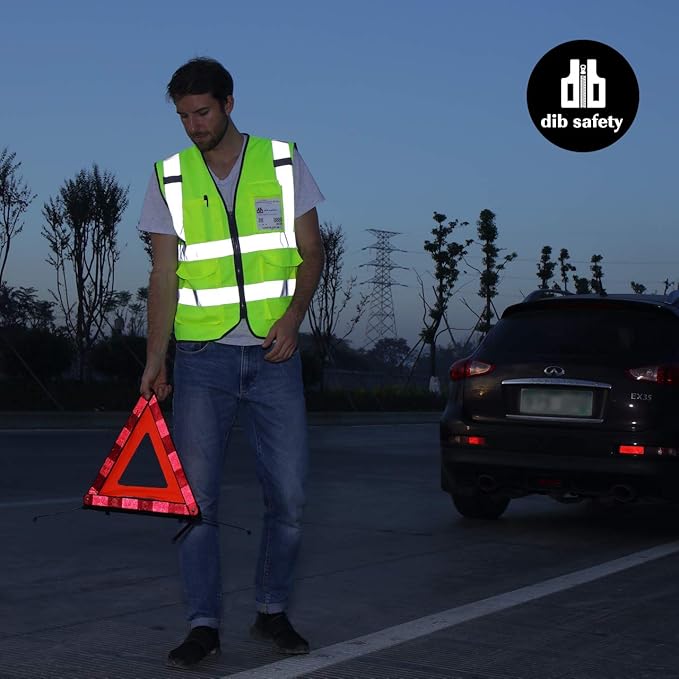 Dib Safety Vest Reflective ANSI Class 2, High Visibility Vest with Pockets and Zipper, Hi Vis Yellow 5 Pack M