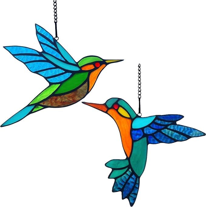 2 Packs Stained Glass Hummingbird Suncatcher Window Hanging Ornament, Stained by Handcraftedstainedglassgifts