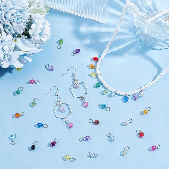 PH PandaHall 110pcs 22 Colors Crystal Bead Charms, 5mm Crystal Dangle Charm - Image 5