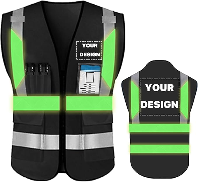 YOWESHOP High Reflective Visibility Safety Vest Custom Your Logo Safety Workwear with Reflective Strips and Pockets