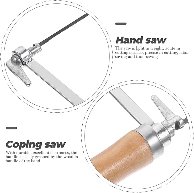 1 Set Woodworking Coping Saw U-Shaped Saw Mini Hand Coping Frame Small Carving Japanese Hand for Wood Board Plastic and Metal Cutting (With 4Pcs Replacement Blades)
