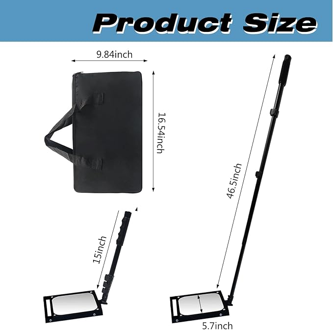 Under Vehicle Inspection Mirror with LED Light Adjustable Length,Rechargeable Inspection Mirror for Entry Security,Parking Lot Security,auto Maintenance,Equipment Inspection