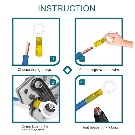 60 PCS Heat Shrink Wire Connectors, 12-10 AWG Ring Terminals, 12-10 Gauge 3/8" Stud(M10) Automotive Marine Ring Connectors by Housun