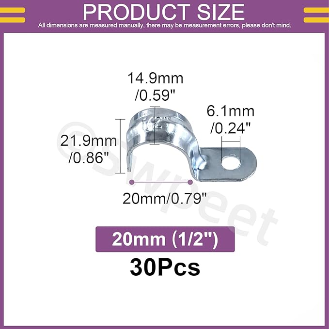 Swpeet 30Pcs 3/4"(20mm) Zinc Plated One Hole EMT Pipe Strap Kit, Pipe Straps U Bracket Tube Strap Pipe Clamp 1 Hole Snap On Pipe Strap Conduit Clamps Tension Clips for Fixing EMT Conduit Pipe
