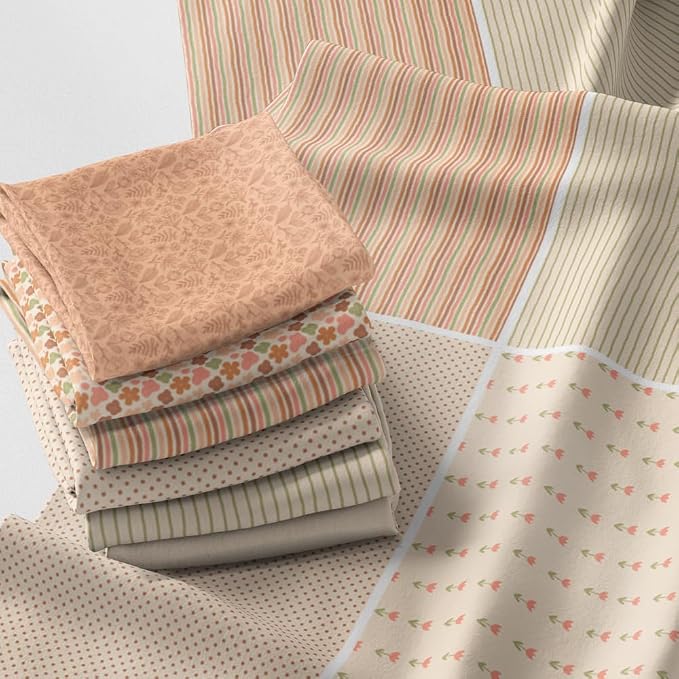 Pastel Patchwork Fabric Panel 100x155 cm – 100% Cotton Satin, 6 Coordinated by FabricsTown