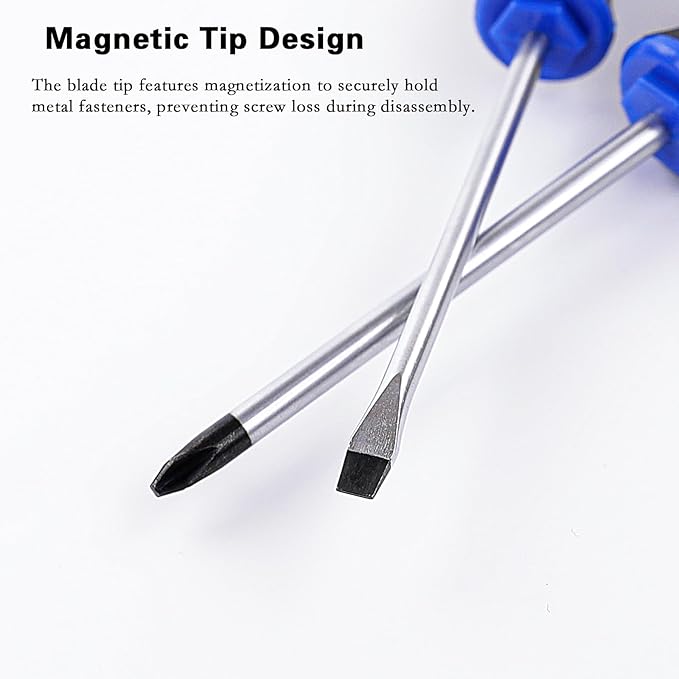 6PCS Magnetic Tip Screwdriver Set, 3 Phillips and 3 Flat, Professional Cushion Grip | 6-Piece Hand Tools Set