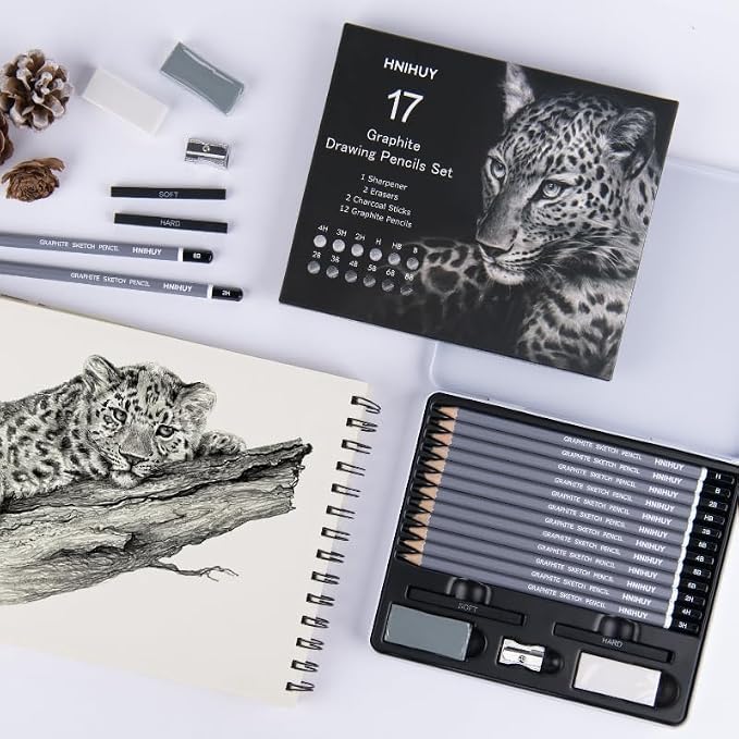 HNIHUY Professional Sketch Pencils Set, Graphite Pencils, Erasers and Sharpener - Image 3