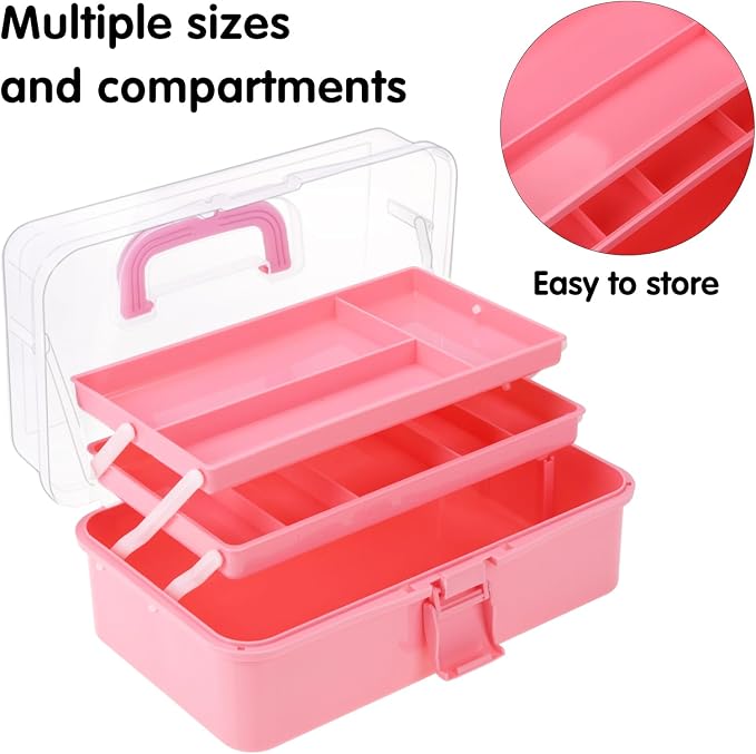 Pink Tackle Box, Craft Organizers and Storage 3-Layer Portable Folding Toolbox - Image 4
