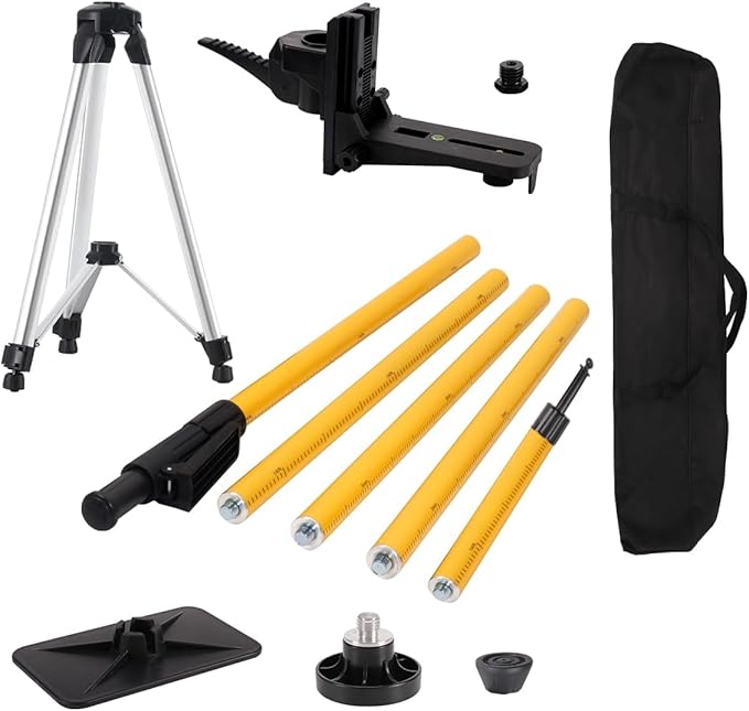 Telescoping Laser Level Pole with Tripod, 12Ft/3.7M Laser Level Stand, Includes 1/4"-20 Laser Mount & 5/8"-11 Adapter for Rotary/Line Lasers