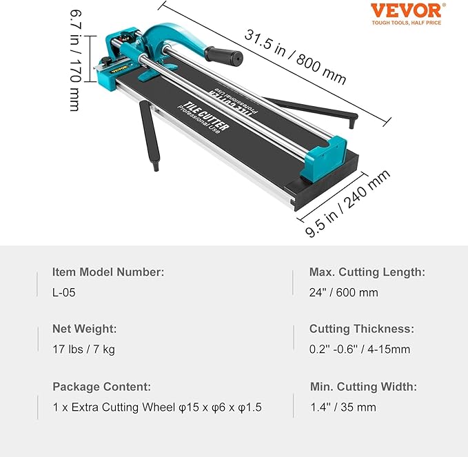 Vevor 24 Inch/600mm Tile Cutter Double Rails & Brackets Manual Tile Cutter 45356 in Cap w/Precise Laser Manual Tile Cutter Tools for Precision Cutting (24 Inch) - Amazon.com