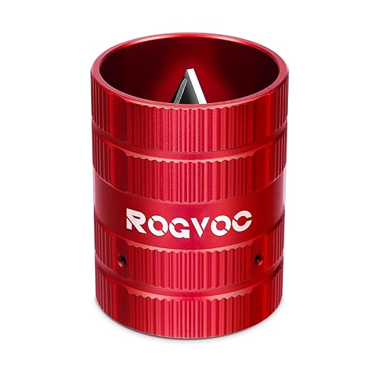 Deburring Tool, Plumbing Reamer Chamfering Tool for 1/4 Inch to 1-5/8 Inches, Inner Outer Pipe Reamer with 4 Solid Cutting Edges for PVC, Copper and Aluminum Tubes, Red