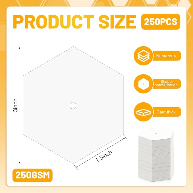250 PCS 1.5" White Hexagon Piecing Paper Templates, Quilting Templates - Image 2