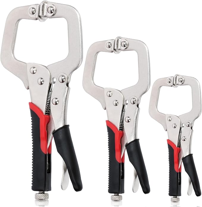 Keadic 3Pcs 6.5" 9" 11" Heavy Duty Locking C-Clamp Set With Regular Tip and Swivel Pads, Metal Pocket Hole Locking Pliers Table & Tool Vise Grip for Automotive DIY Woodworking Cabinetry Welding